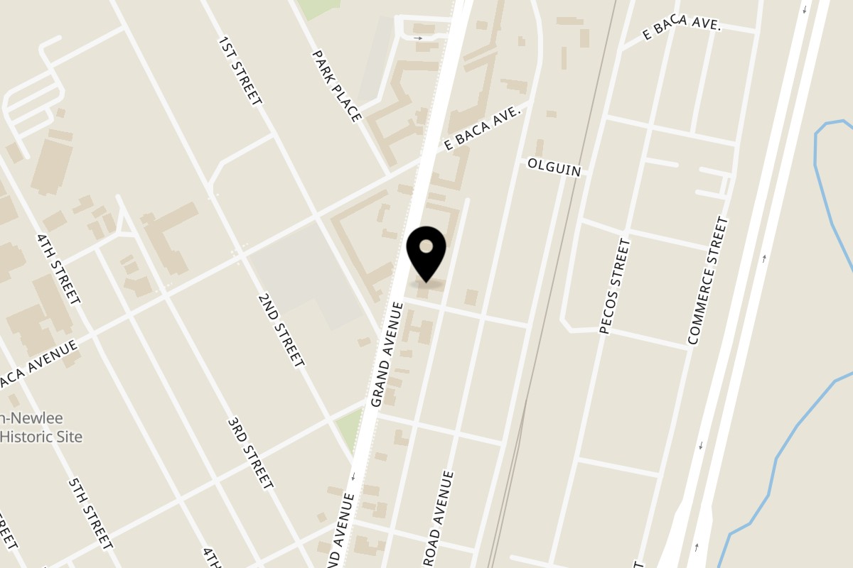 Map showing the location of Hillcrest Restaurant & Trading Post Saloon on 1106 Grand Ave # A in Las Vegas